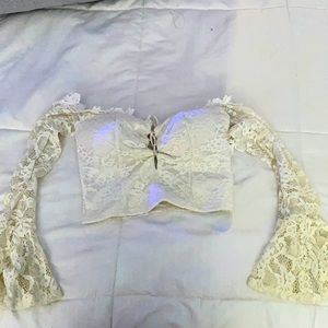 Laced along Sleeve White Crop Top